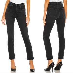 Agolde Riley High Rise Straight Crop Jeans‎ Revolve Size 26 Black Preppy City